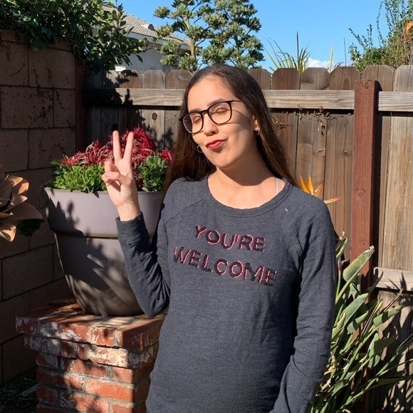 LOFT “You’re Welcome”Dark Gray Sweater Long Sleeve - Picture 2 of 7